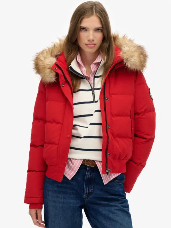 Superdry Everest Hooded Bomber Jacket Red