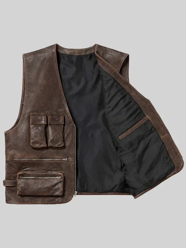 Supreme Cargo Leather Vest Brown