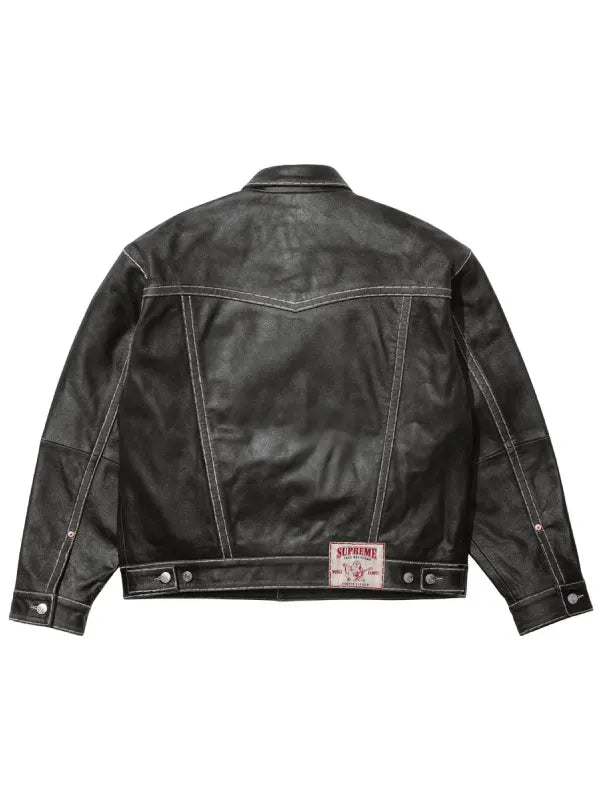 Supreme True Religion Black Leather Trucker Jacket