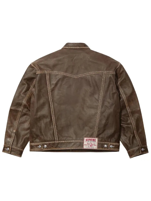 Supreme True Religion Brown Leather Trucker Jacket