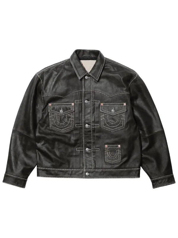 Supreme True Religion Leather Trucker Jacket Black