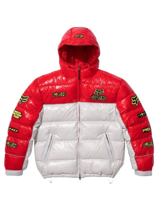 Supreme x Fox Racing Shiny Down Puffer Jacket White_Red