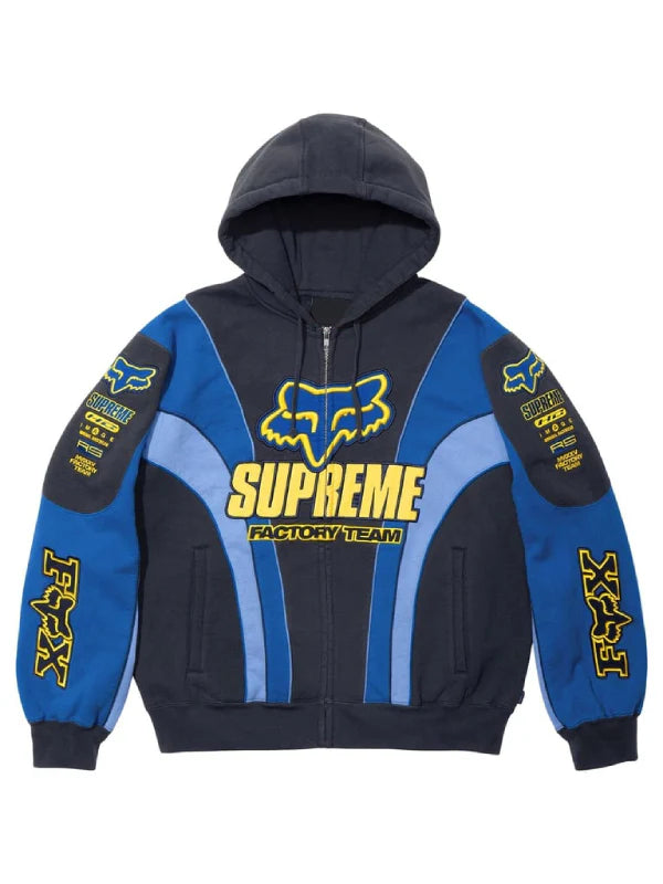 Supreme x Fox Racing Zip Up Hooded Sweatshirt Blue