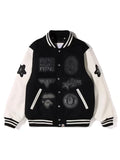 Swarovski x A Bathing Ape Shark Hooded Varsity Jacket Black and White