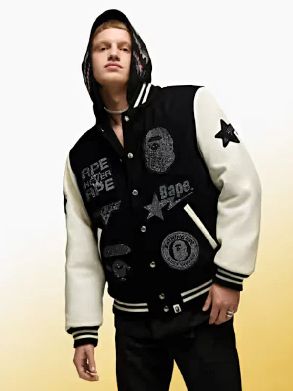 Swarovski x A Bathing Ape Varsity Jacket Black and White