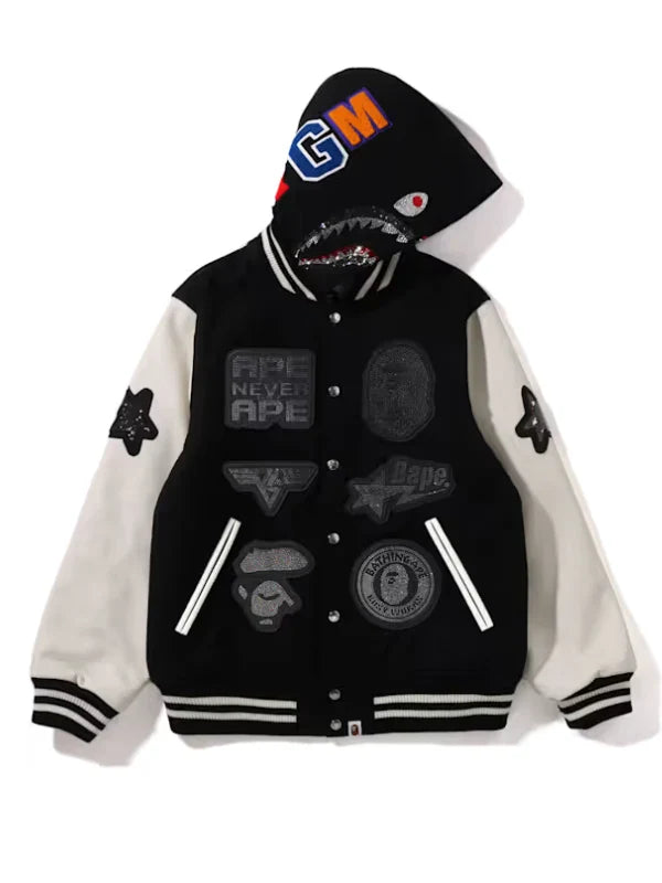 Swarovski x Bape Shark Hooded Varsity Jacket
