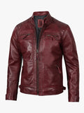 Tall Men's Leather Burgundy Biker Jacket