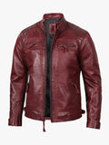 Tall Men's Real Leather Burgundy Biker Jacket