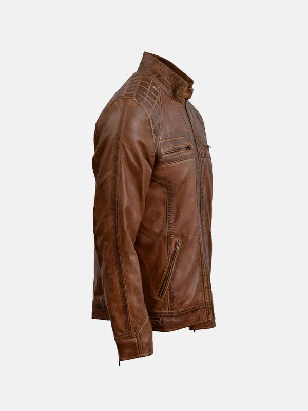 Tan Waxed Brown Leather Jacket