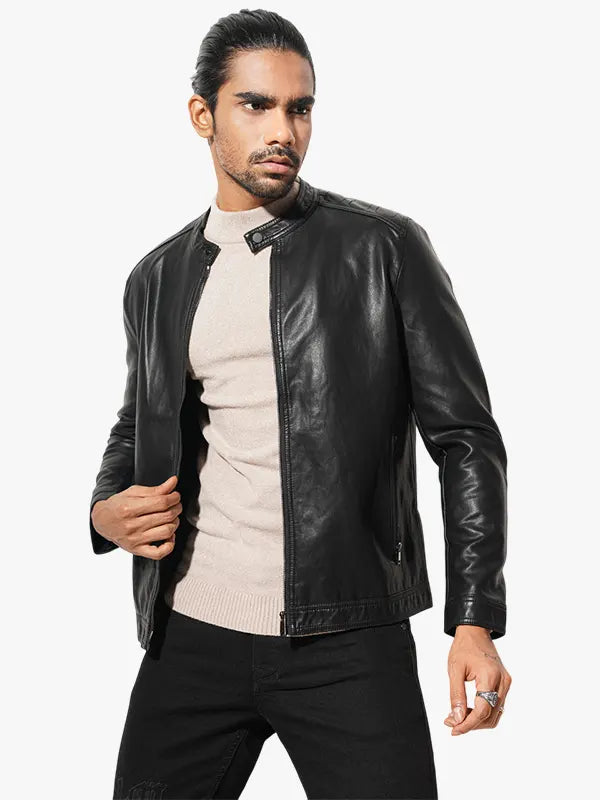 Tanjim Black Leather Jacket
