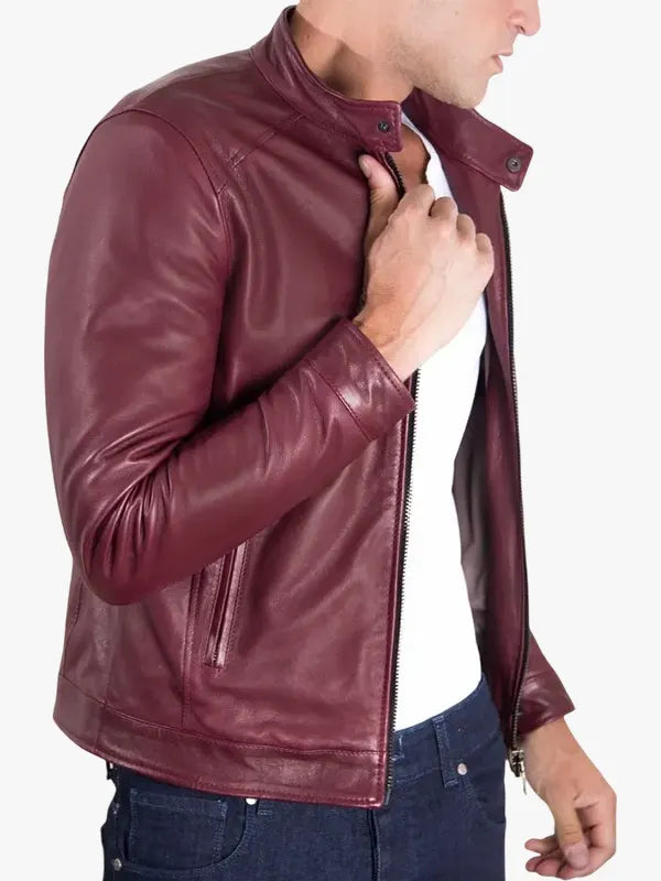 Ted - Bordeaux leather biker jacket vintage aspect