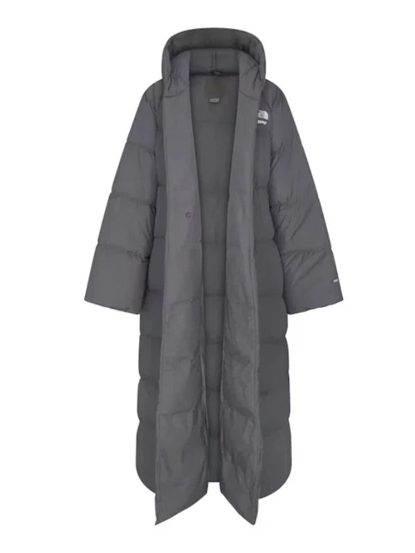 The North Face x Skims Nuptse Wrap Grey Parka Coat