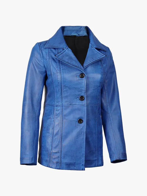 Three Button Waxed Leather Coat Women’s