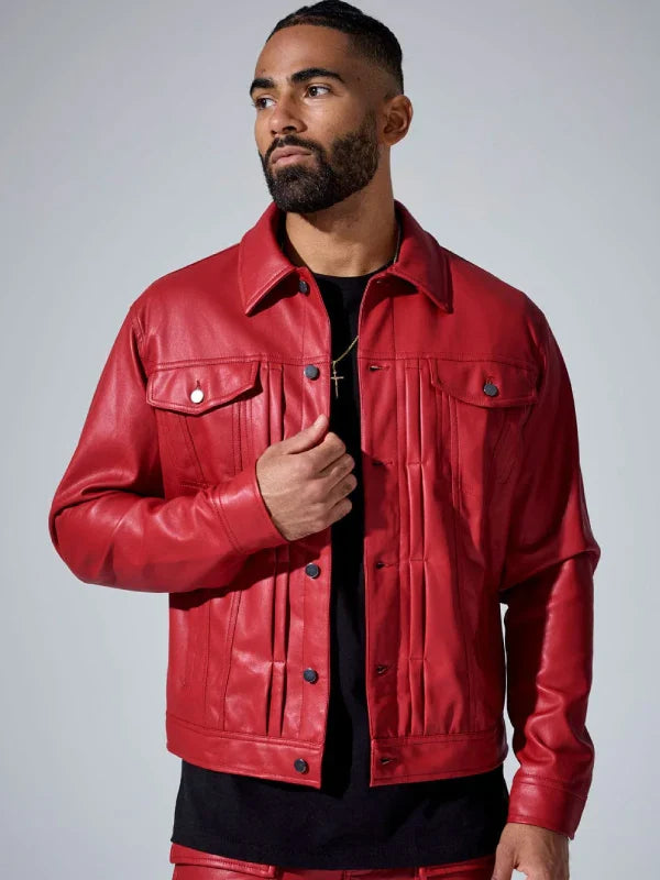 Thriller Trucker Jordan Craig Leather Jacket Red
