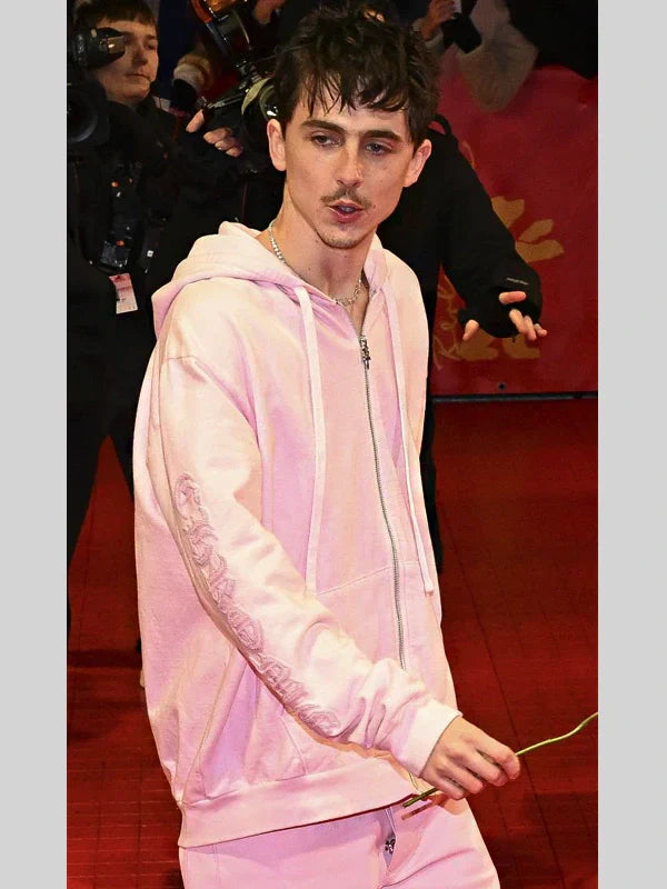 Timothee Chalamet Pink Zip-Up Hoodie