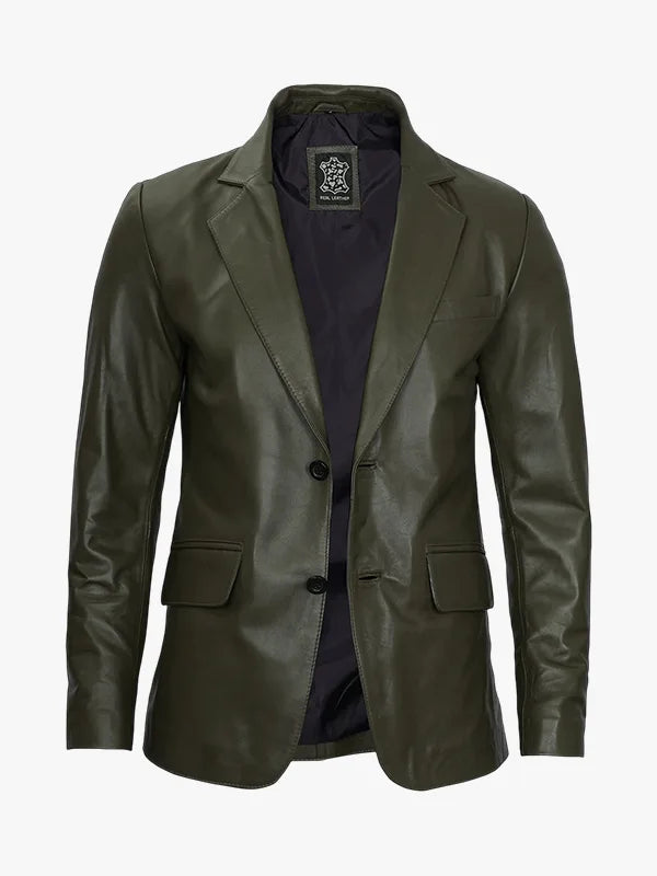 Two Button Leather Blazer Mens Style