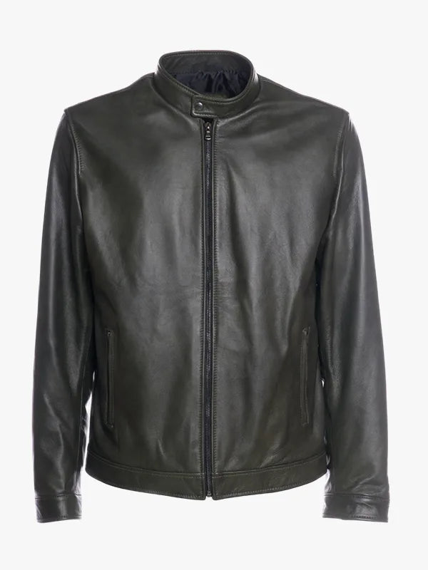 U010 Mens Green Leather Jacket