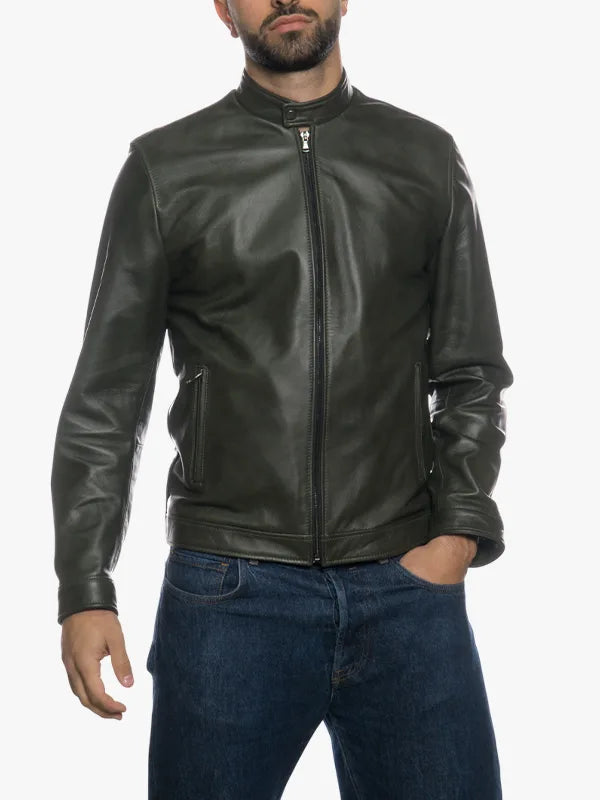 U010 Mens Green Zipper Jacket In Real Leather
