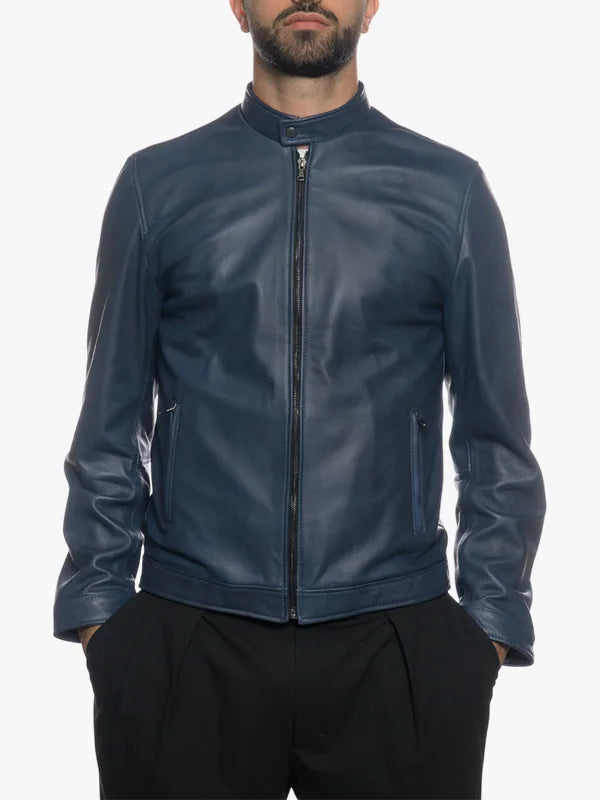 U010 - Men's Jacket in Genuine Blue Leather