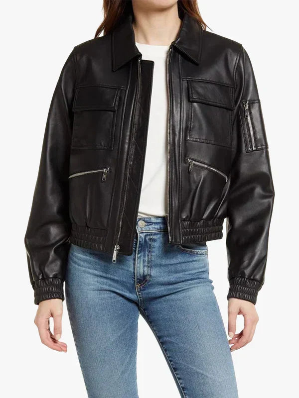 Uma Oversized Black Leather Women’s Amrika Jacket