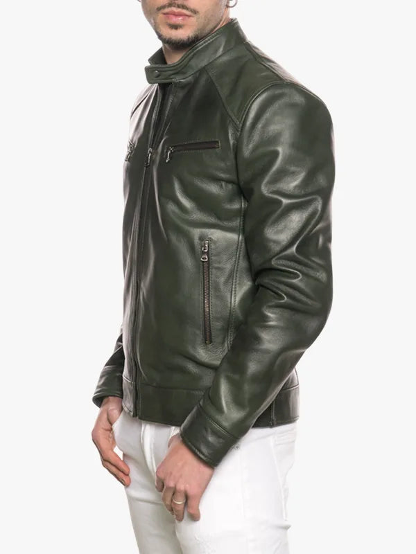 Uo6 Mens Olive Green Snap Tab Collor Jacket