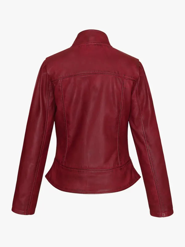 Vance Leathers' Ladies Premium Soft Lightweight Burgundy Fitted Leather Jacket