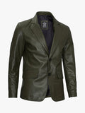 Vintage Olive Leather Blazer Men