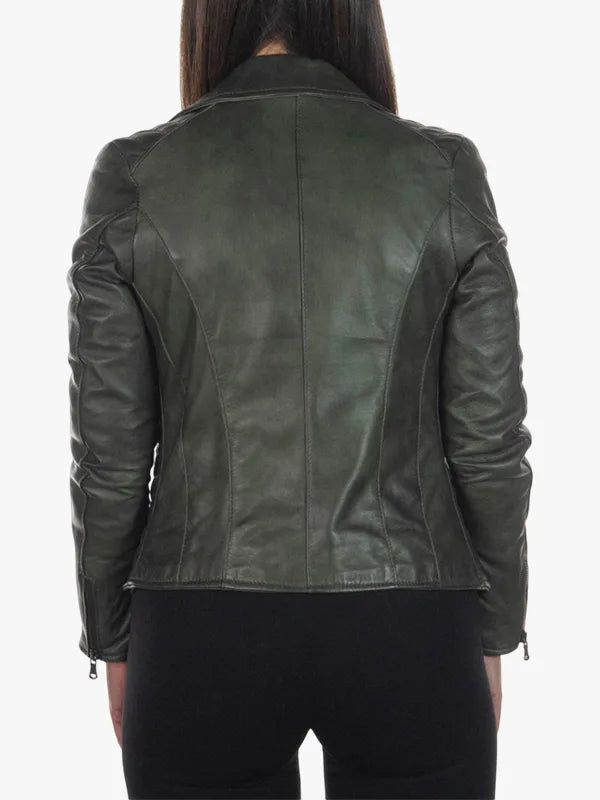 Violetta Womens Green Jacket With Shirt Collar