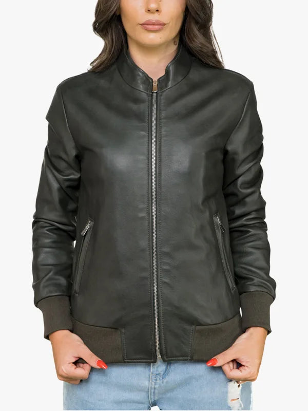 Vittoria Womens Green Bomber Zip-Up Jacket