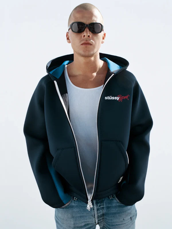 Wales Bonner Stussy Neoprene Zip-Up Hoodie Blue