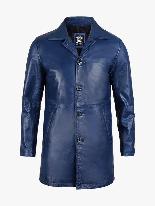 Waxed Blue Leather Coat