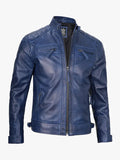 Waxed Quilted Shoulder Café Racer Leather Jacket Men's