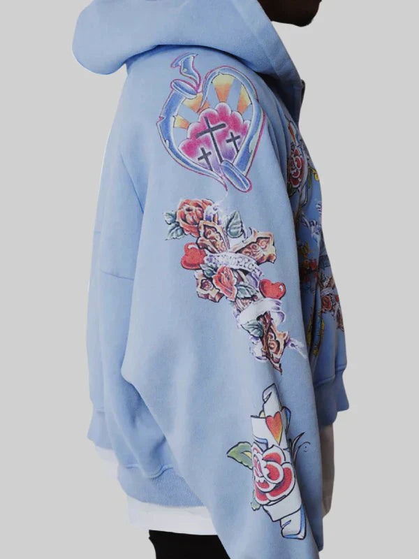 We Are Righteous Risen King Cropped Blue Zip Hoodie