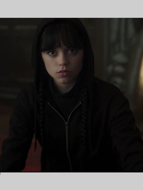 Wednesday S02 Jenna Ortega Black Cropped Hoodie