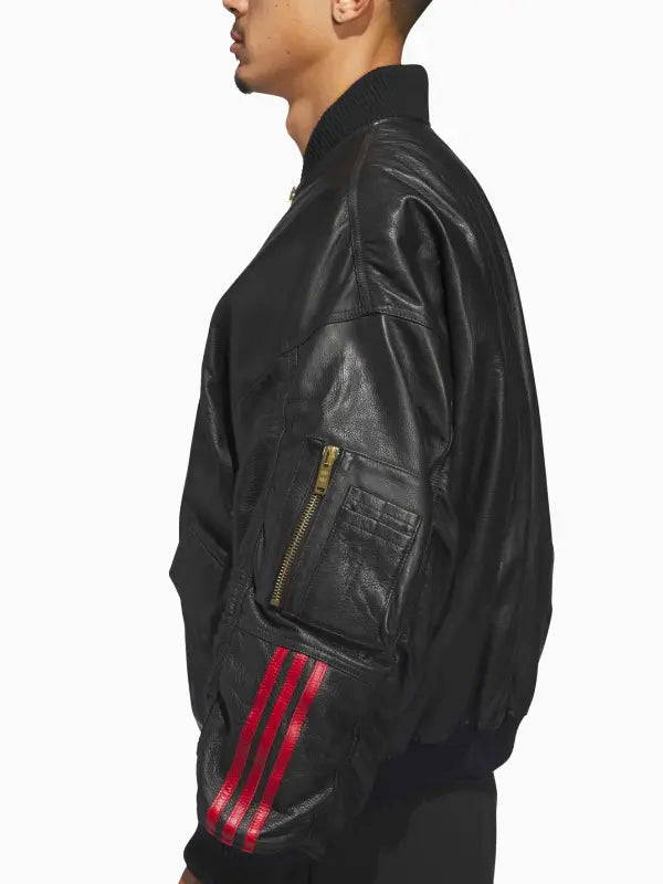 Willy Chavarria x Adidas Bomber Leather Jacket Black
