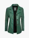 Women Asymmetrical Three Button Green Blazer