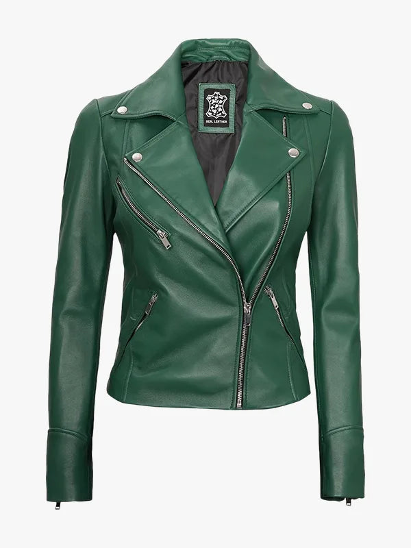 Women Green Motorcycle Jacket