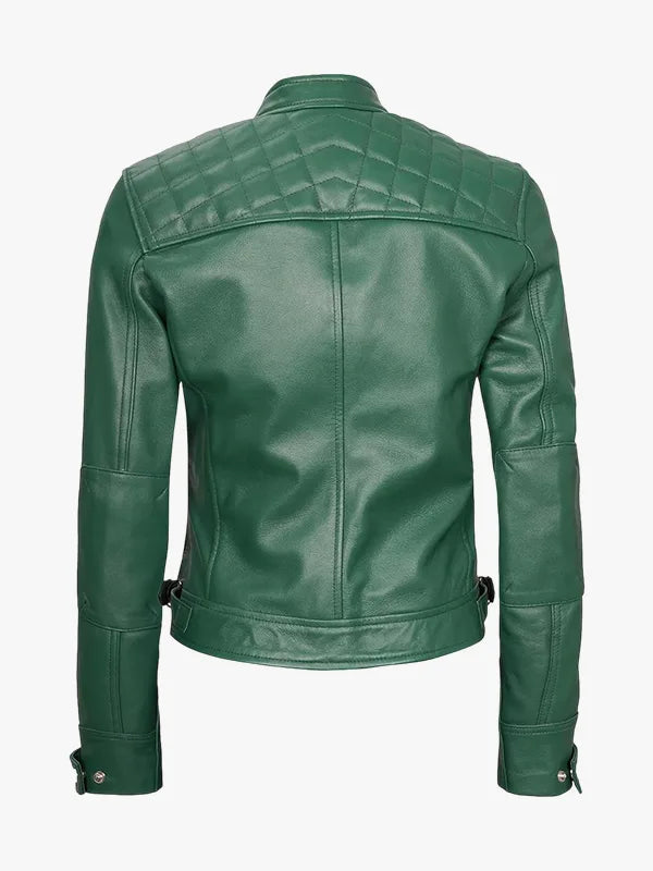 Women Lambskin Green Biker Jacket