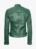 Women Lambskin Green Biker Jacket