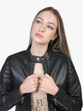 Women Black Leather Carris Cafe Racer Jacket