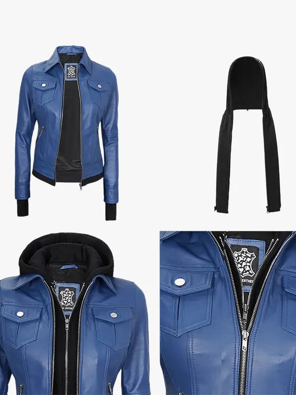 Women Bomber Jacket With removable Hood