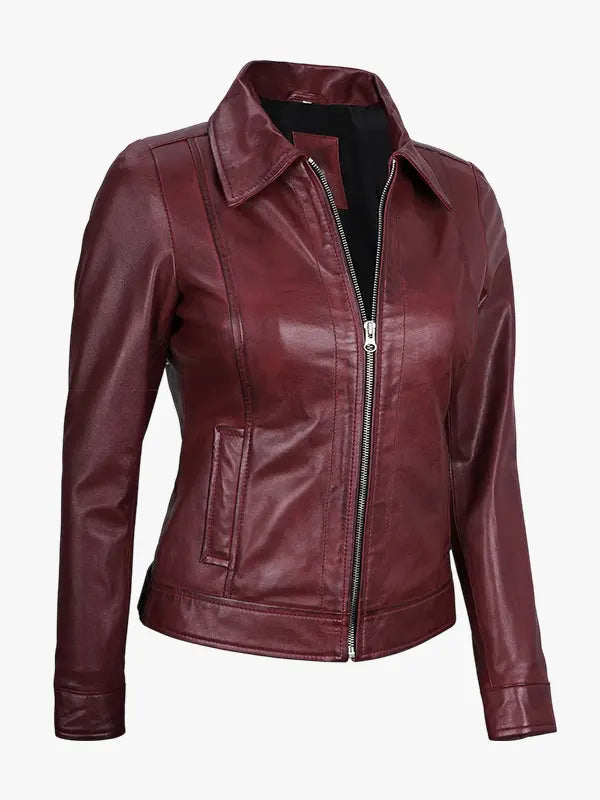 Women Harrington Leather Biker Jacket