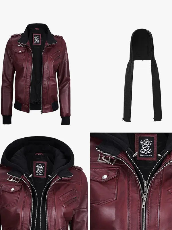 Women's Maroon Leather Jacket