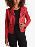 Women Motorcycle Red Leather Jacket