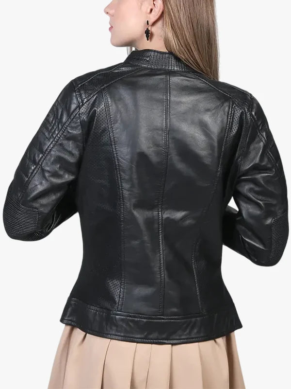 Women's Black Cafe Racer Leather Jacket