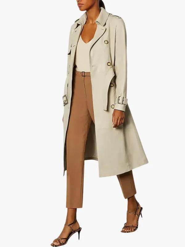 Women’s Beige Sheepskin Leather Trench Coat