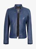 Women's Blue Biker Style Leather Jacket