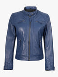 Women’s Blue Real Leather Biker Jacket