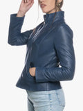 Women's Blue Slim Fit Leather Jacket – Zara Edition