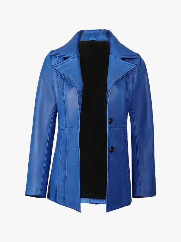 Women’s Blue Waxed Leather Coat